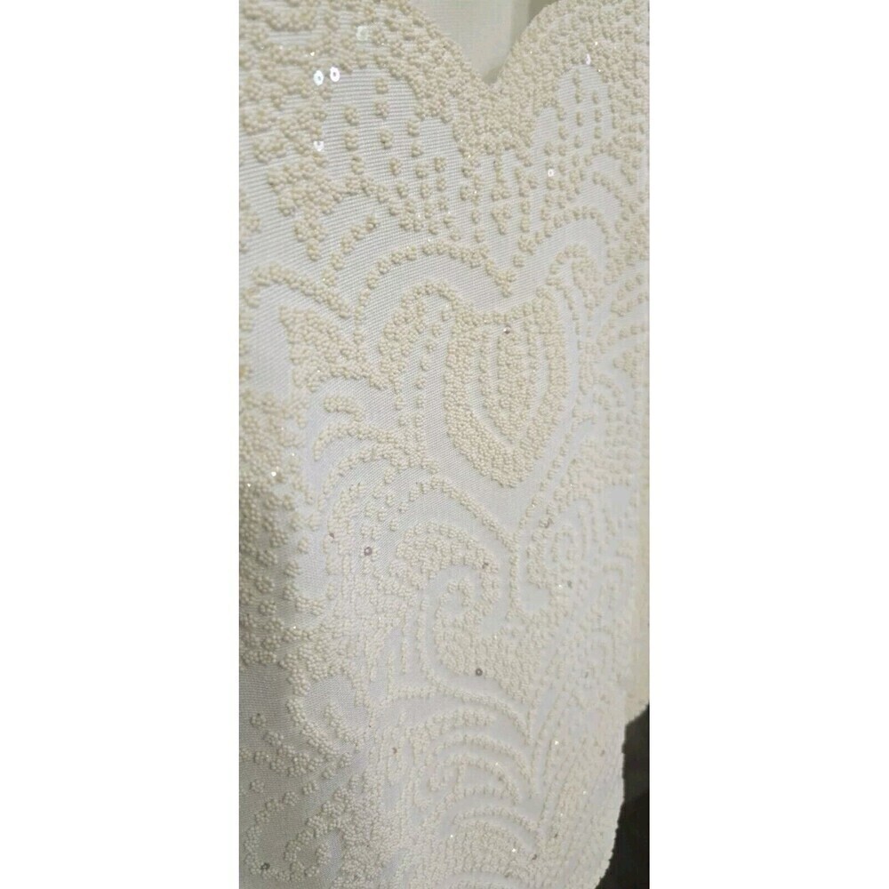 Vintage Dress Barn Cream Beaded Sequin Blouse Scalloped Trim Size Large Event - Picture 6 of 6